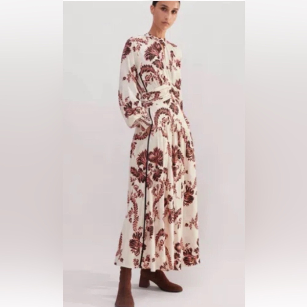 ME+EM Midnight Floral Pattern Woven Maxi Dress Sz 4 Cream/Black/Peach